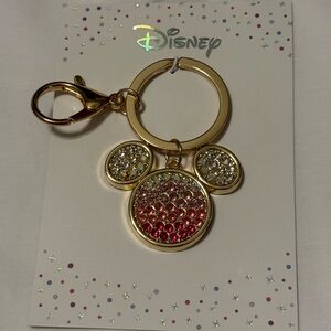 Disney Mickey Mouse Gold and Ombré Pink & White Key Chain Bag Charm NWT